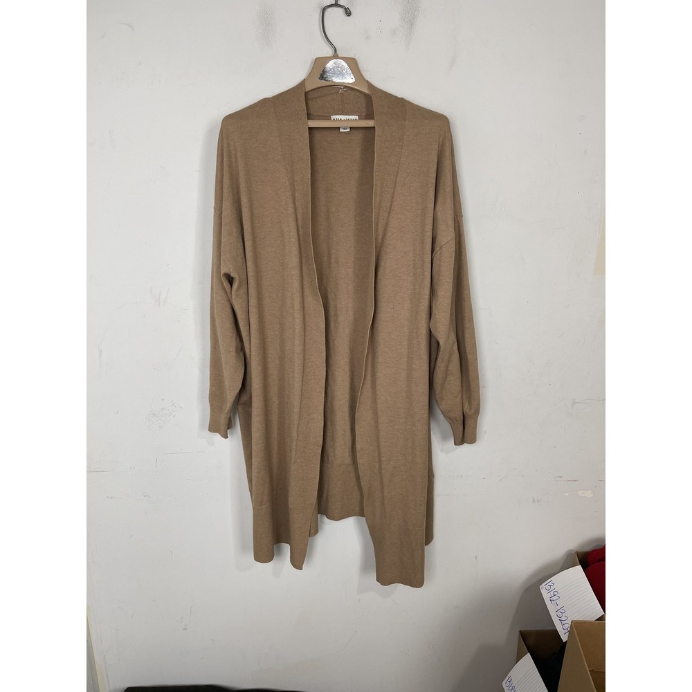 AVA & VIV Womens Cardigan 2X Tan Long Duster Minimal Capsule Office Fall - Picture 1 of 9